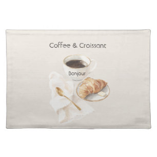Bonjour Croissant & Coffee Cloth Placemat