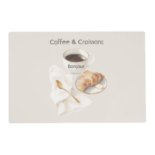 Bonjour Croissant & Coffee Gold Glitter Placemat