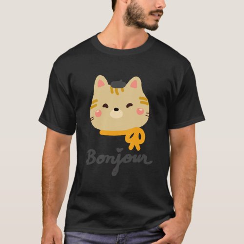 Bonjour Cute Kitty Cat With Beret Graphic Tee