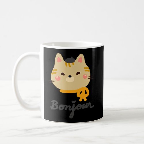 Bonjour Cute Kitty Cat With Beret Graphic Tee Coffee Mug