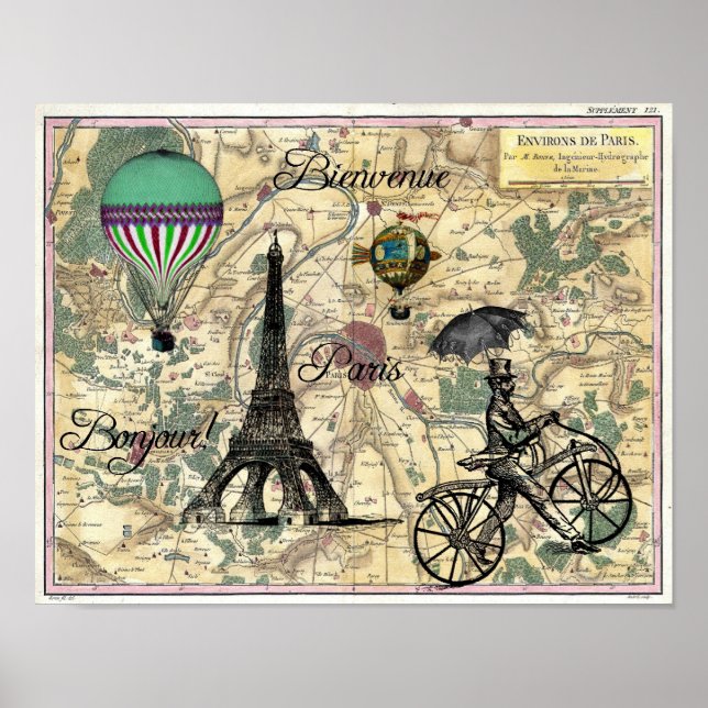 Bonjour De Paris Vintage Map Art Print (Front)