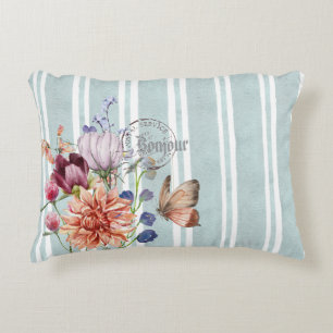 Bonjour Decorative floral French Stripes Relax Accent Pillow