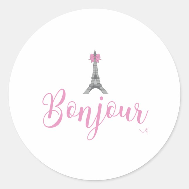 Bonjour-Eiffel Tower Bow Unique Classic Round Sticker (Front)