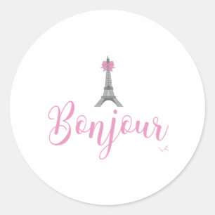 Bonjour-Eiffel Tower Bow Unique Classic Round Sticker