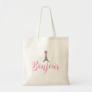 Bonjour-Eiffel Tower Bow Unique Tote Bag