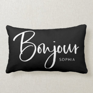 Bonjour   Elegant and Modern French Script Lumbar Pillow