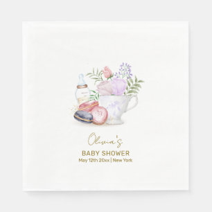 Bonjour Floral Macarons Milk Tea Baby Shower Napkins