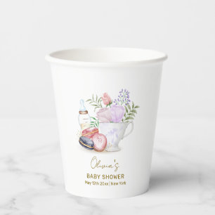 Bonjour Floral Macarons Milk Tea Baby Shower Paper Cups