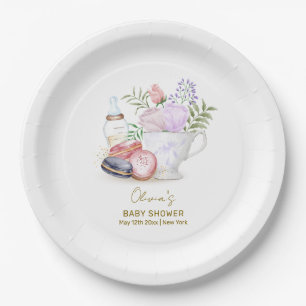 Bonjour Floral Macarons Milk Tea Baby Shower Paper Plates