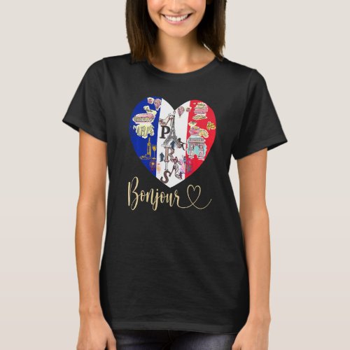Bonjour France I Love Paris French Flag Heart Fren T_Shirt