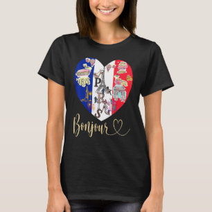 Bonjour France I Love Paris French Flag Heart Fren T-Shirt