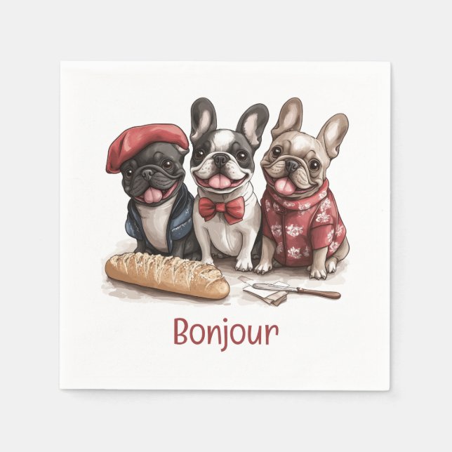 Bonjour French Bulldogs Napkins (Front)