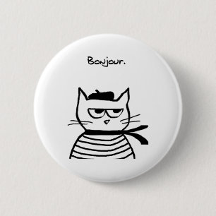 Bonjour French Cat Funny  Button