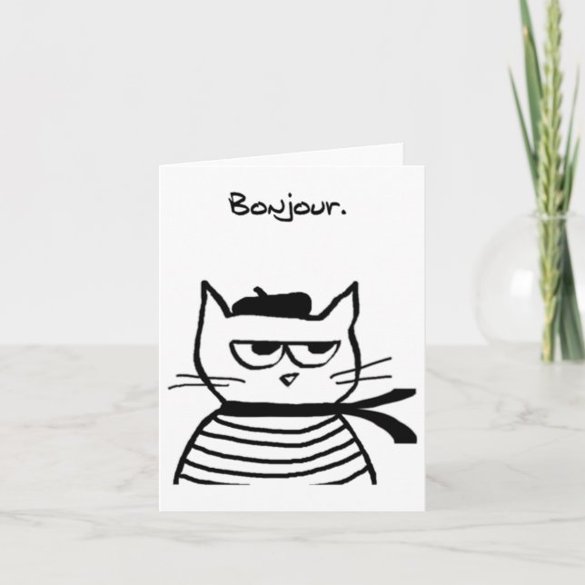 Bonjour French Cat Funny  Card (Front)
