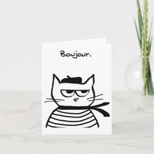 Bonjour French Cat Funny  Card