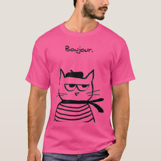 Bonjour French Cat Funny girl T-Shirt
