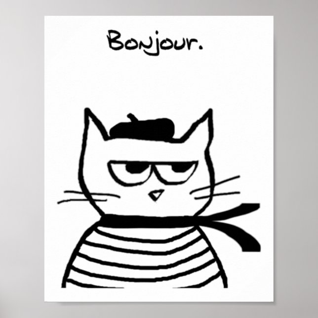 Bonjour French Cat Funny  Poster (Front)