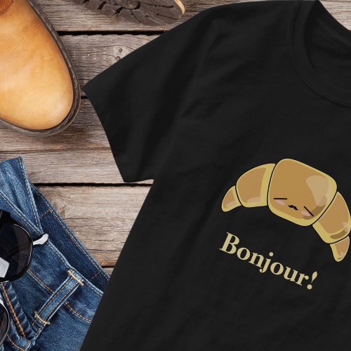 Bonjour French Croissant Funny Kawaii Guys Pastry T_Shirt