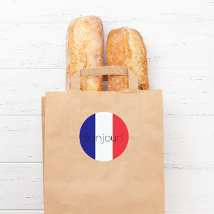 Bonjour french flag blue white red classic round sticker