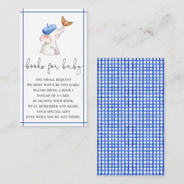 Bonjour French Gingham Blue Books For Baby Enclosure Card (Front/Back)