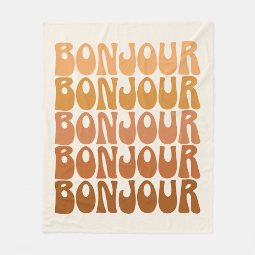 Bonjour French Hello Groovy Brown Typography   Fleece Blanket