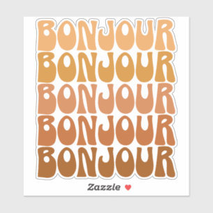 Bonjour French Hello in Brown Groovy Typography Sticker