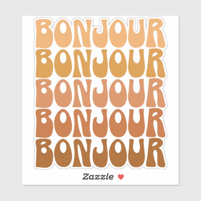Bonjour | French Hello in Brown Groovy Typography Sticker (Sheet)