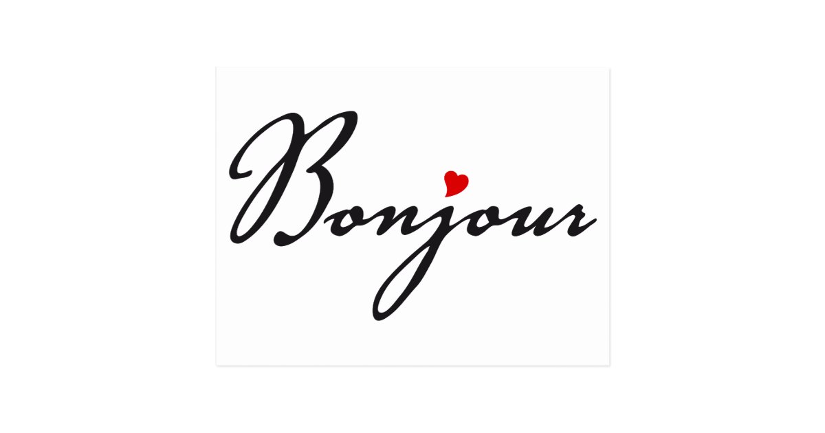 Bonjour French word art with red heart Postcard Zazzle Bonjour French word art with red heart Postcard Zazzle