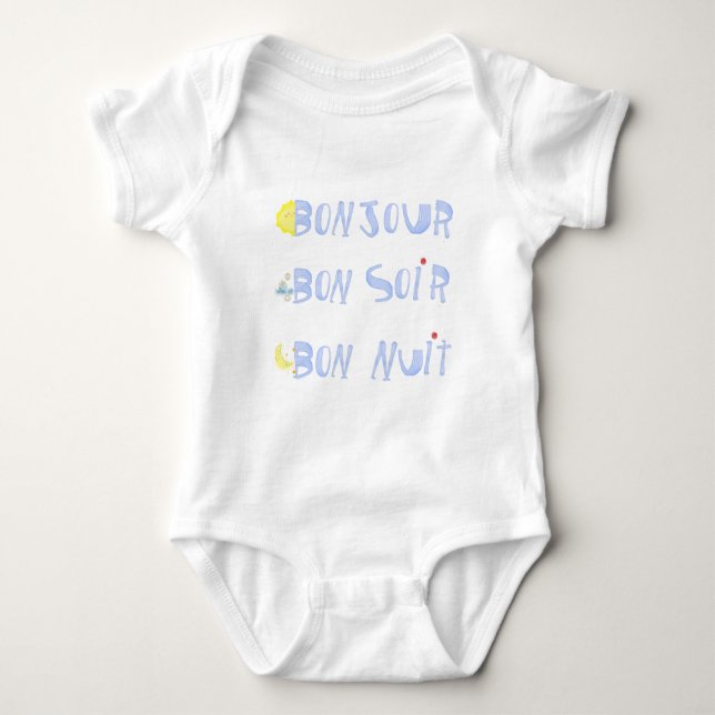 Bonjour Good Day Bon soir Good Evening French baby Baby Bodysuit (Front)