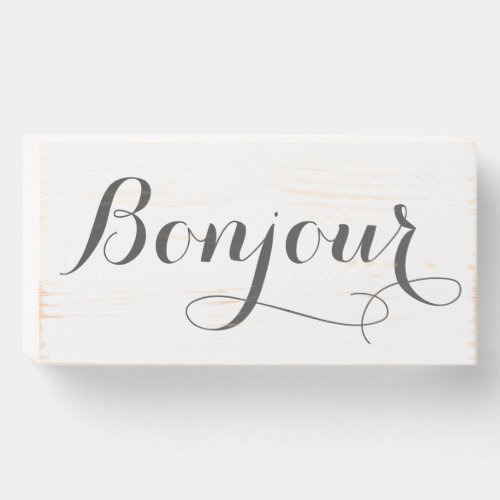 Bonjour Hello French Elegant Wood Box Sign