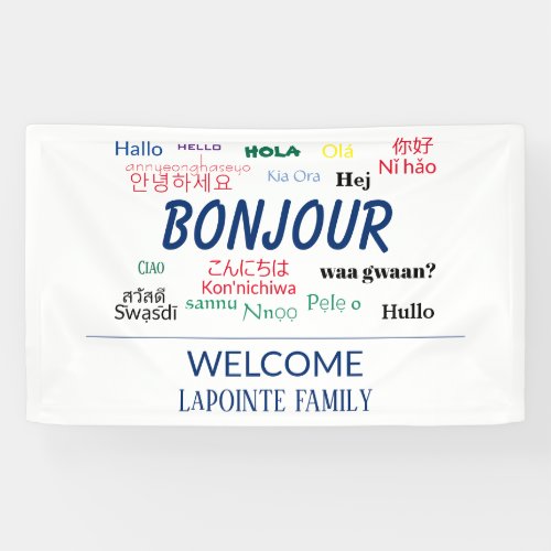 Bonjour Hello Languages World Colorful Family Banner