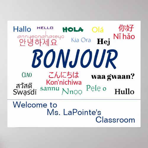 Bonjour Hello Languages World Colorful Family Poster