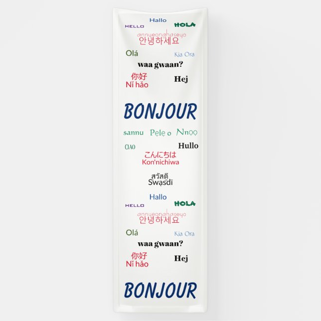 Bonjour Hello Languages World Travel Colorful Banner (Vertical)