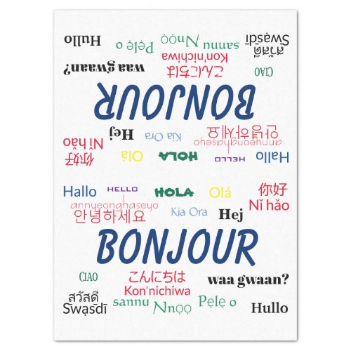 Bonjour Hello Languages World Travel Colorful Tissue Paper