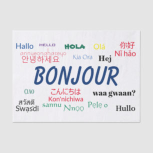 Bonjour Hello Languages World Travel Colorful Tissue Paper