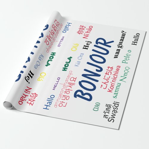 Bonjour Hello Languages World Travel Colorful Wrapping Paper