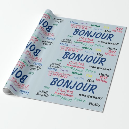 Bonjour Hello Languages World Travel Colorful Wrapping Paper