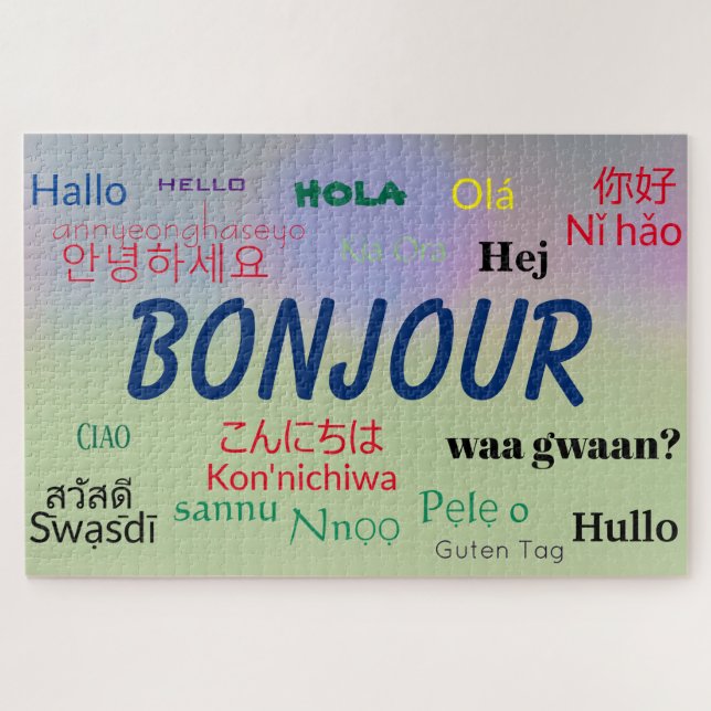 Bonjour Hello Many Languages World Colorful Jigsaw Puzzle (Horizontal)