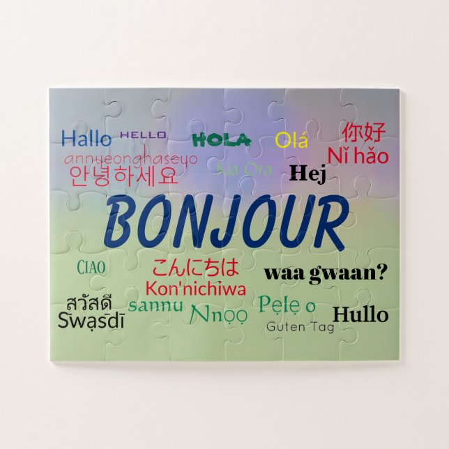 Bonjour Hello Many Languages World Colorful Jigsaw Puzzle (Horizontal)