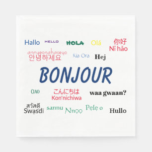 Bonjour Hello Many Languages World Travel Colorful Napkins