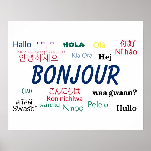 Bonjour Hello Many Languages World Travel Colorful Poster