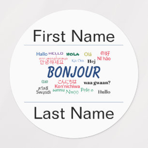Bonjour Hello Party Name Template World Languages Labels