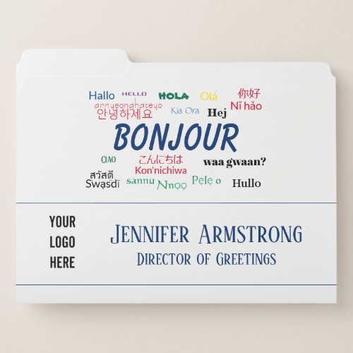 Bonjour Hello World Travel Languages Colorful Name File Folder