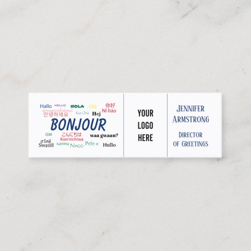 Bonjour Hello World Travel Languages Colorful Name Mini Business Card