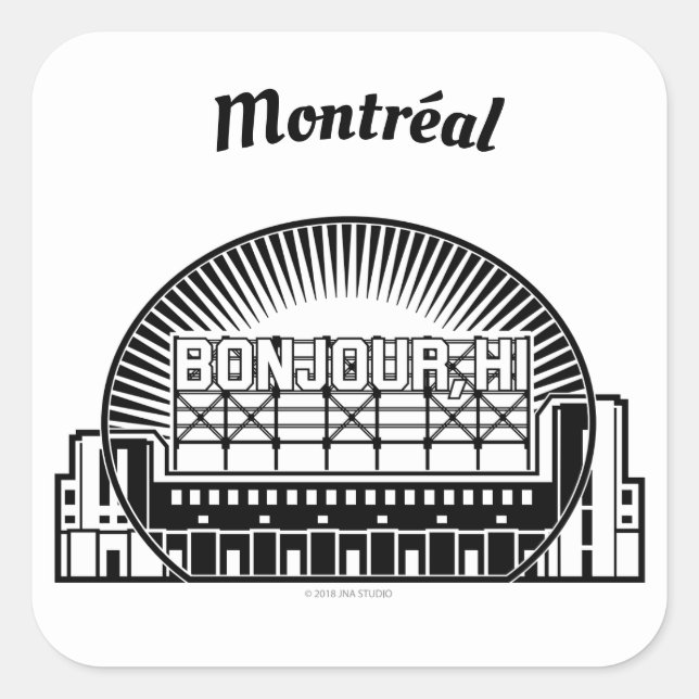 Bonjour Hi Montréal Square Sticker (Front)