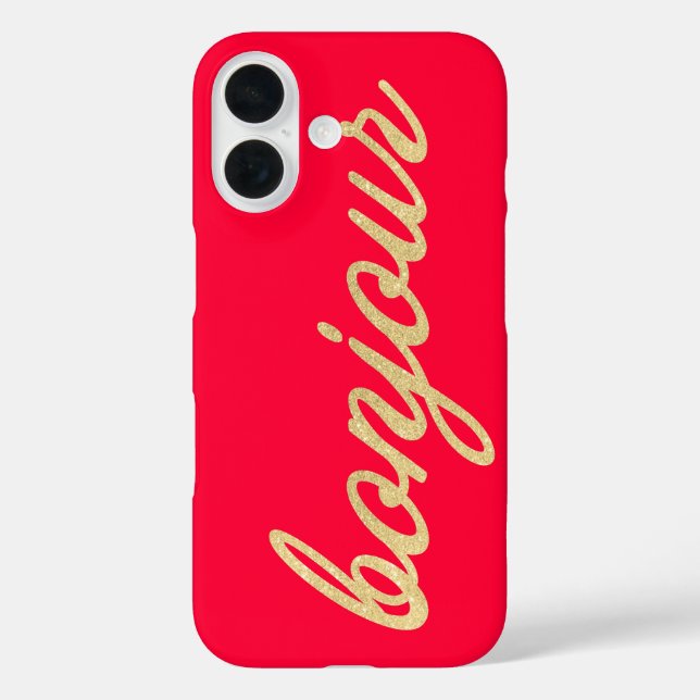 Bonjour in Gold Script Red French Hello Case-Mate iPhone Case (Back)