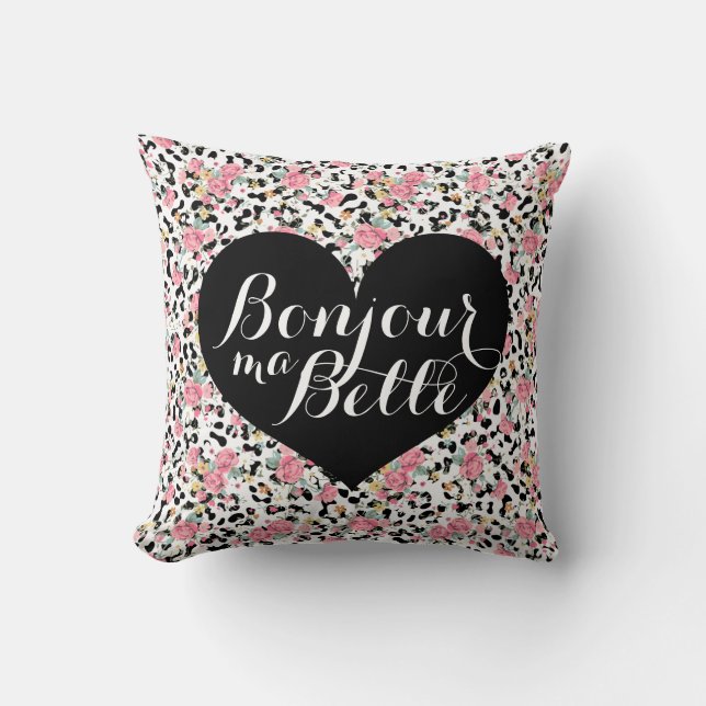 Bonjour Ma Belle | Glam Retro Floral Leopard Throw Pillow (Front)