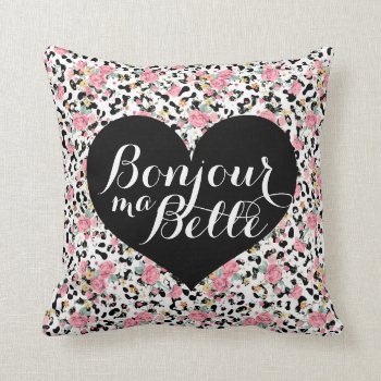 Bonjour Ma Belle | Glam Retro Floral Leopard Throw Pillow by Jujulili at Zazzle