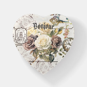 Bonjour Modern rustic wood french artwork Floral Paperweight
