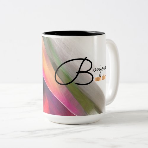 Bonjour Mon Chri Abstract Painting Two_Tone Coffee Mug